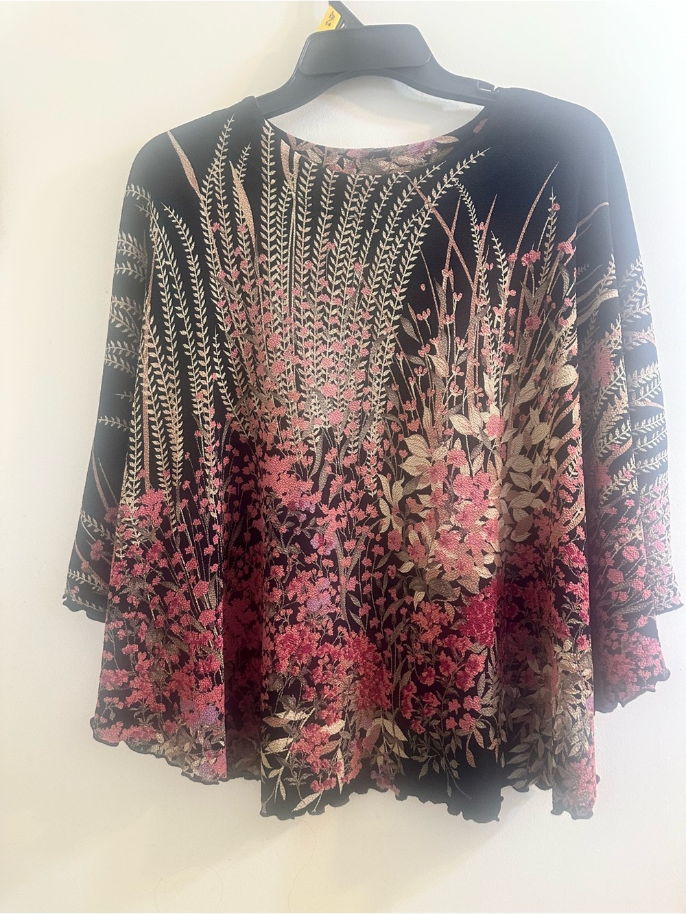 Black Floral Embroidered Tunic with Pink and Gold Accents